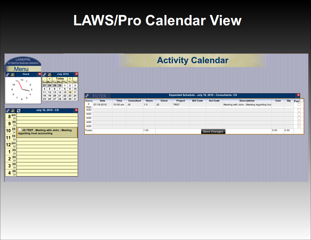 The Entry in LAWS/Pro Calendar