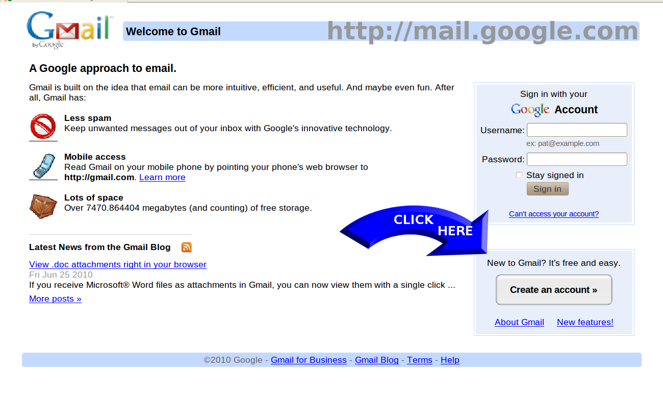 Obtain a GMail account